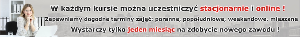 Tylko jeden miesiąc wystarczy na zdobycie nowego, atrakcyjnego zawodu księgowego lub specjalisty ds kadr i płac. W każdych zajęciach można uczestniczyć zarówno stacjonarne jak i online.